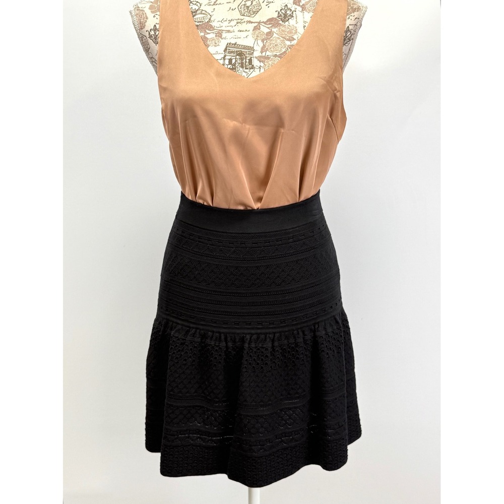BCBG Max Azria Black Textured Knit tiered elastic waist Mini Skirt XS